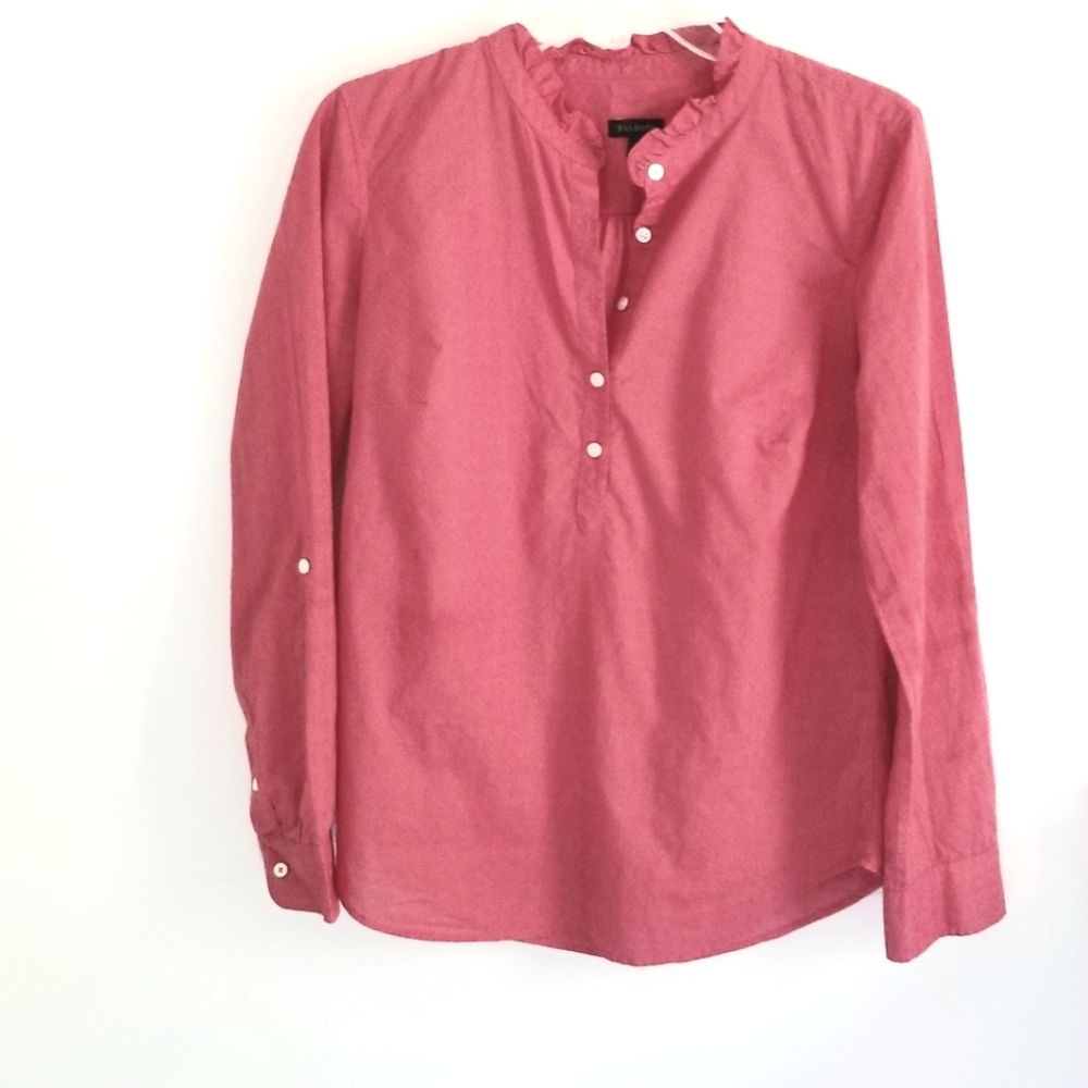 Talbots Dark Coral Henley Style Cotton Top Long Sleeve